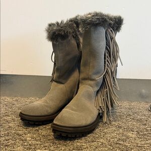 Sam Edelman Gray Suede Fringe Boots, Tilden